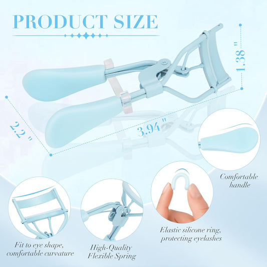 Eyelash Curler with Pads, Lash Curler with 10 Extra Silicone Replacement Pads, Comfortable Grip for Effortless Curling – Eyelashes for The Perfect Eye Contour (Crystal Blue)