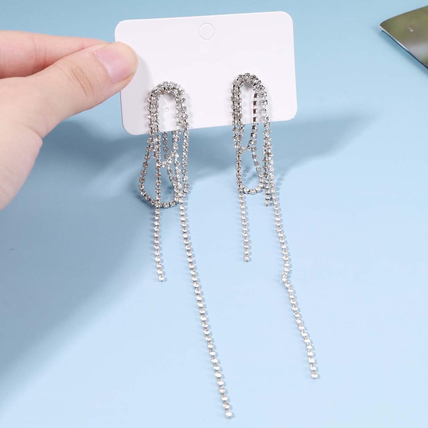 Rhinestone Tassel Ear Jacket Earrings Long Rhinestone Chain Earrings Silver Crystal Tassel Earrings Vintage Chandelier Chain Earrings Luxury Statement Earrings Jewelry for Women and Girls Gifts
