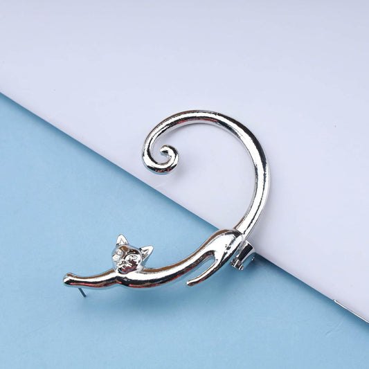 Boho Silver Cat Earrings Cat Ear Climber Earrings Long Cat Crawler Stud Earring Pet Cat Clip on Earrings Jewelry for Women and Girls