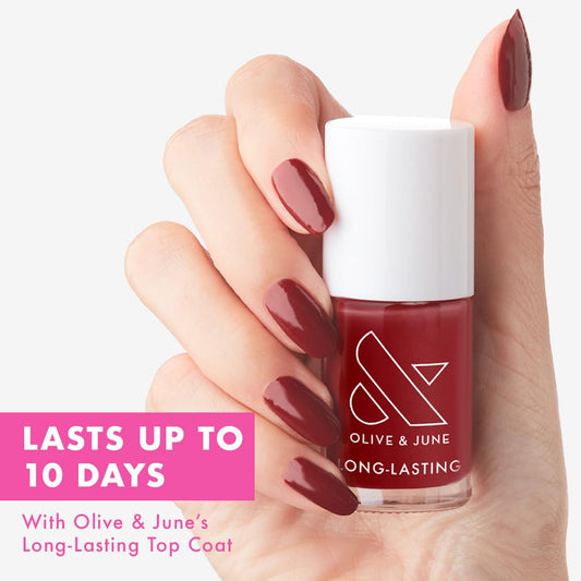 Olive & June Long Lasting Nail Polish | Plump Gel-Like Finish No Lamp Needed | Lasts up to 10 days | Salon-Quality Color at Home | 15-Free, Vegan & Cruelty-Free Chip-Resistant | Cozy Up | Brick Red