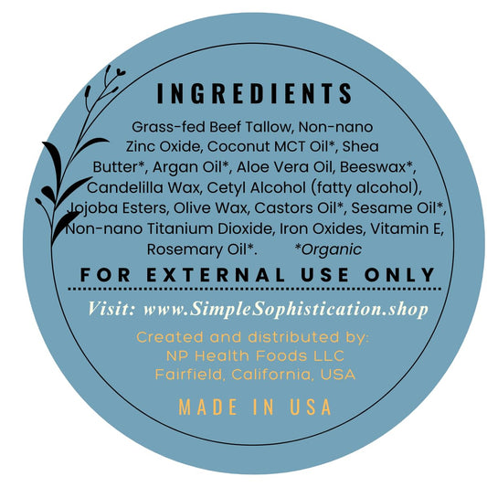 Tallow Sun Balm- with grassfed beef tallow, castor oil, zinc oxide | Mineral Sunscreen | Natural, Organic | Reef Safe, Ocean Friendly | Spf 30 - suitable for sensitive skin (2 oz) (Medium)