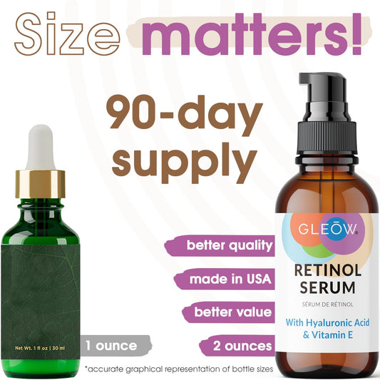 Retinol Serum for Face with Hyaluronic Acid, Retinol for Face Is Suitable for All Skin Types, Hydrating Serum Women and Men Plumps Youthful Appearance 2oz