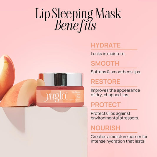 YUGLO Lip Sleeping Mask | Peach Flavor | Hydrating & Soothing Lip Treatment for
Dry, Chapped Lips | Plumps & Moisturizes | Overnight Lip Repair