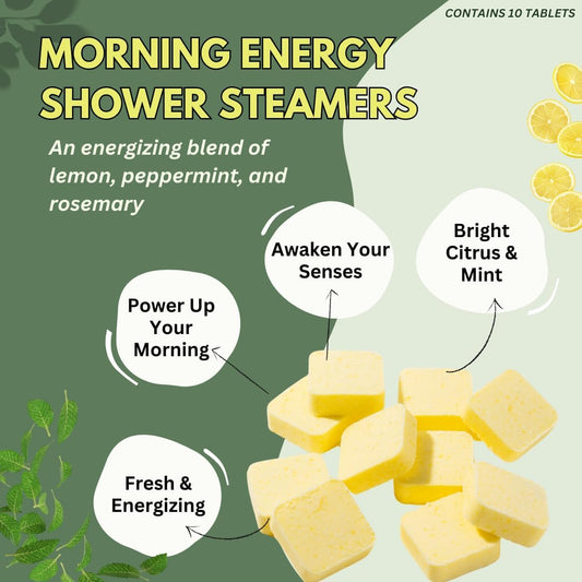 Morning Energy Shower Steamers Aromatherapy with Peppermint and Lemon Essential Oils Shower Bomb Aromatherapy, Spa Day Gifts, Self Care Gift, Birthday Gifts for Women and Men, Mothers Day Gift
