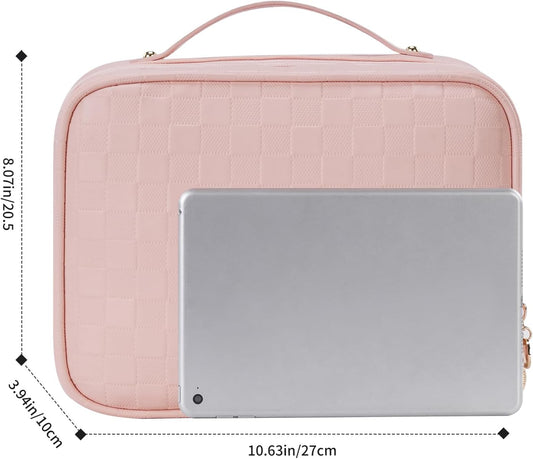 RIGHT AWAY Travel Toiletry Bag for Women, Waterproof Makeup Bag&Case, Portable Cosmetic Organizer Checkered Make up Bag for Full Sized Toiletries,Cosmetics and Travel-Size Accessories,Pink Checkered
