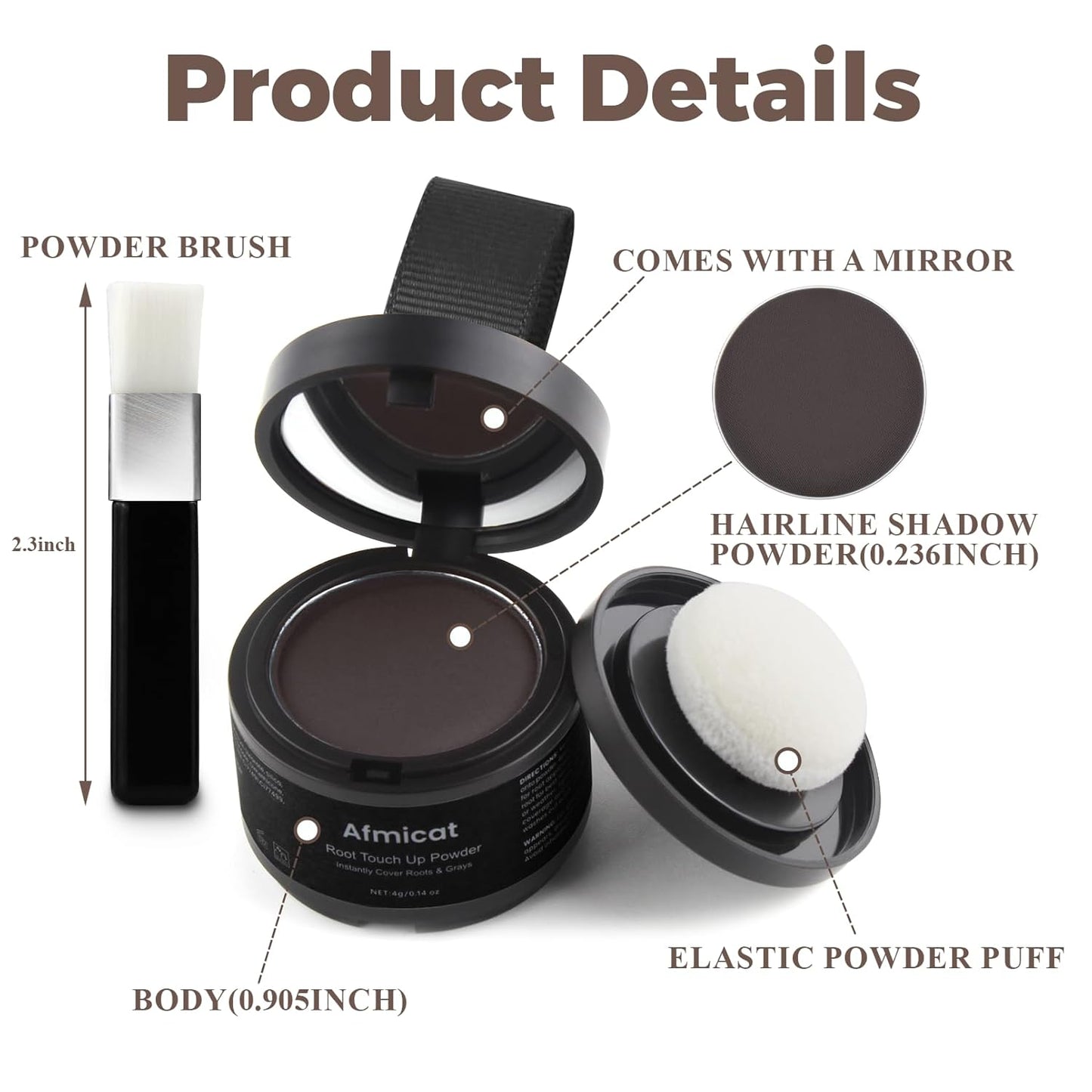 Instant Hairline Powder, Root Touch Up Hair Color for Gray Coverage and Thinning Hair, Root Cover Up Conceals Hair Loss & Bald Spots, Natural and Non-Greasy Hair Color for Women & Men, Dark-Brown