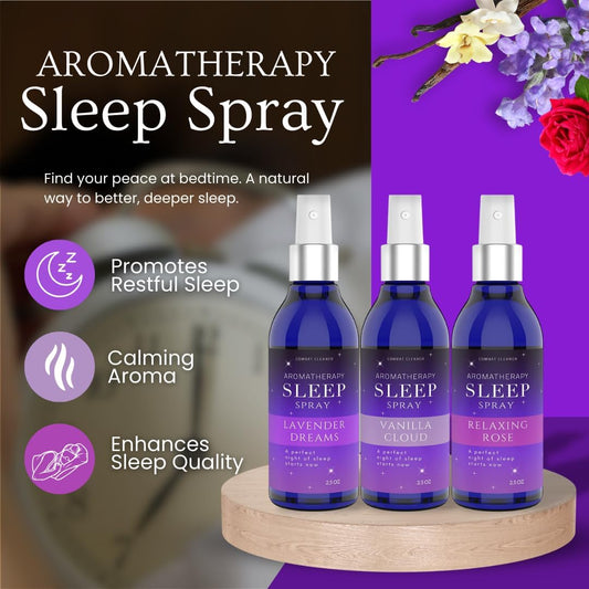 Pillow Sleep Spray Mist for Deep Sleep | Help Stress & Anxiety Relief Aid | (Pack of 3) Calming Lavender, Vanilla, Rose Mist | by Combat Cleaner