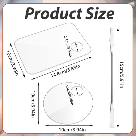 3 Pcs Acrylic Makeup Palette with 3Pcs Makeup Spatula, Makeup Palette Tray Apply for Foundation Eye Shadow Lipsticks Nail Art Professional Pigment Blending