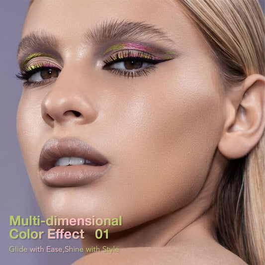 evpct Chameleon Duo Chrome Liquid Eyeliner, Rose Bronzer Flare Glitter Metallic Shimmer Liquid Eyeliner, Multichrome Color Shift, Long Lasting Waterproof Eye Liner Eyeshadow Pencil Face Glitter Makeup