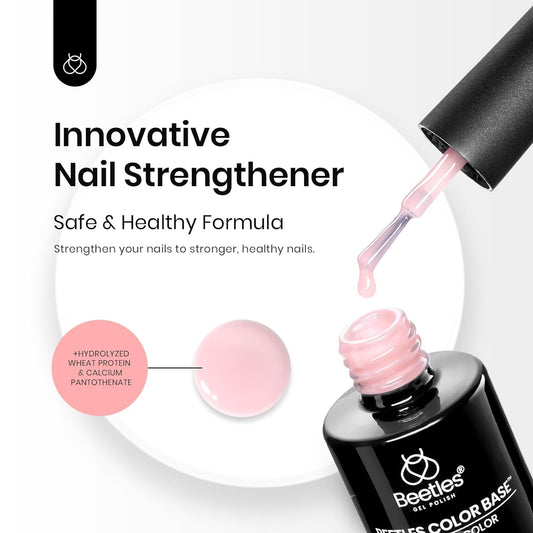 Beetles Pink Base Gel Nail Polish 1 Pcs 15ml: Nude Pink 3 in 1 Pastel Builder Jelly French Tip Base Color Gel Polish Strengthener Soak Off Nail Art
