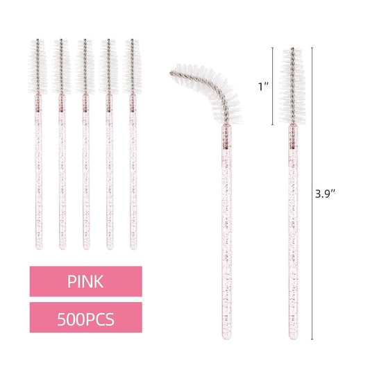 Tbestmax 500 Disposable Mascara Wands Eyelash Brush Spoolies for Eyebrow Eye Lash Extension (Pink, White)