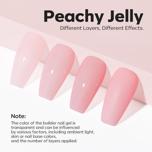 modelones Builder Nail Gel, 8-in-One Jelly Pink Builder, Peachy Pink Rubber Base Gel Polish, LED Lamp Cured Nude Color Base Hardener, Apex Building Strengthener Extension for Girls Home DIY Salon