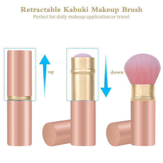 Falliny Retractable Kabuki Makeup Brush, Travel Face Blush Brush, Portable Powder Foundation Sunscreen Brush with Cover for Blush, Bronzer, Buffing, Flawless Powder Cosmetics