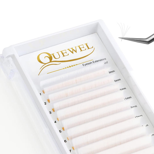 QUEWEL Easy Fan Volume Lashes .07 D Curl White Lash Extensions 9-16mm Mixed Tray Color Self Fanning 2D-10D Eyelash Extensions (White 0.07 D 9-16mm)