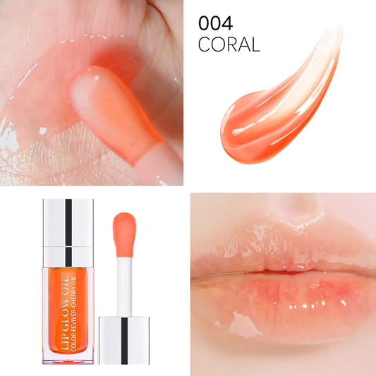 Hydrating Lip Glow Oil Moisturizing Plumping Lip Tint Lip Gloss Transparent Lip Balm Long Lasting Nourishing Repairing Lightening Lip Lines (004# CORAL)