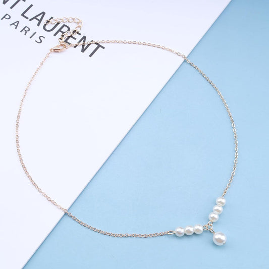 Vintage Pearl Pendant Necklace Gold Pearl Beads Necklace Freshwater Cultured Pearl Chain Necklace Pearl Bar Necklace Chain Jewelry for Women and Girls