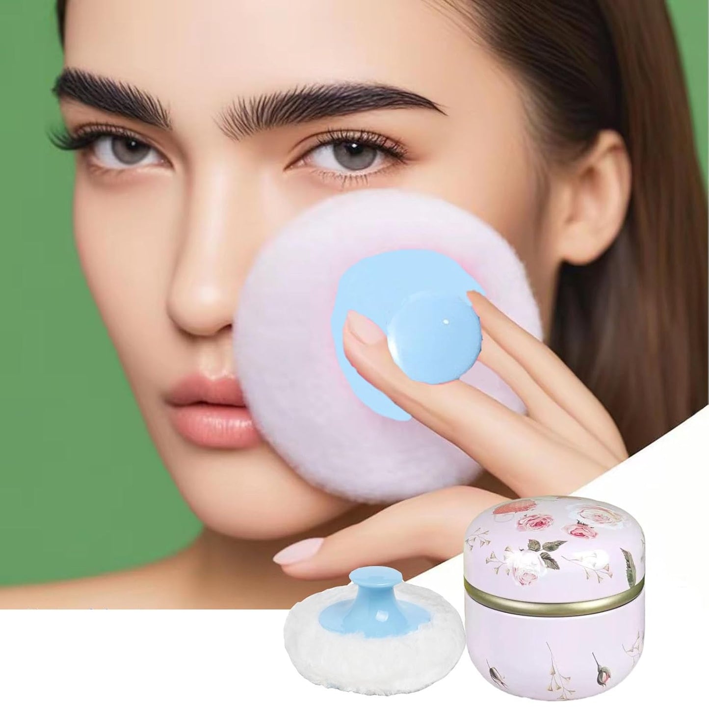 Body Powder Puff and Container, 3.35" Portable Dusting Powder Container with Soft Puff Loose Powder Case Box Jar with Lids for Baby Women Home and Travel Use