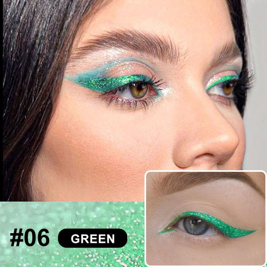 Green Metallic Glitter Liquid Eyeliner Pen – Long-Lasting Sparkly Waterproof Eyeliner for Women & Men – Tattoo-Effect Eye Makeup for Parties – Delineador Líquido con Brillo 06