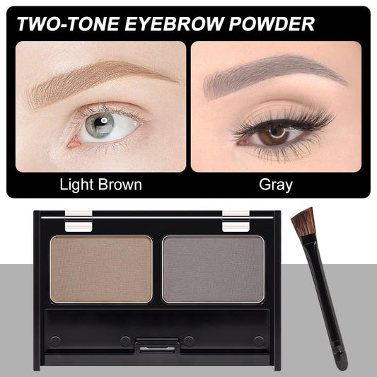 Eyebrow Powder Light Brown Gray Kit,Eye Brow Powder for Women with Double-ended Eyebrow Brush,Long-Lasting Waterproof Two Colors Brow Filler Get Full Defined Natural Brows,Powder Eyebrow Makeup