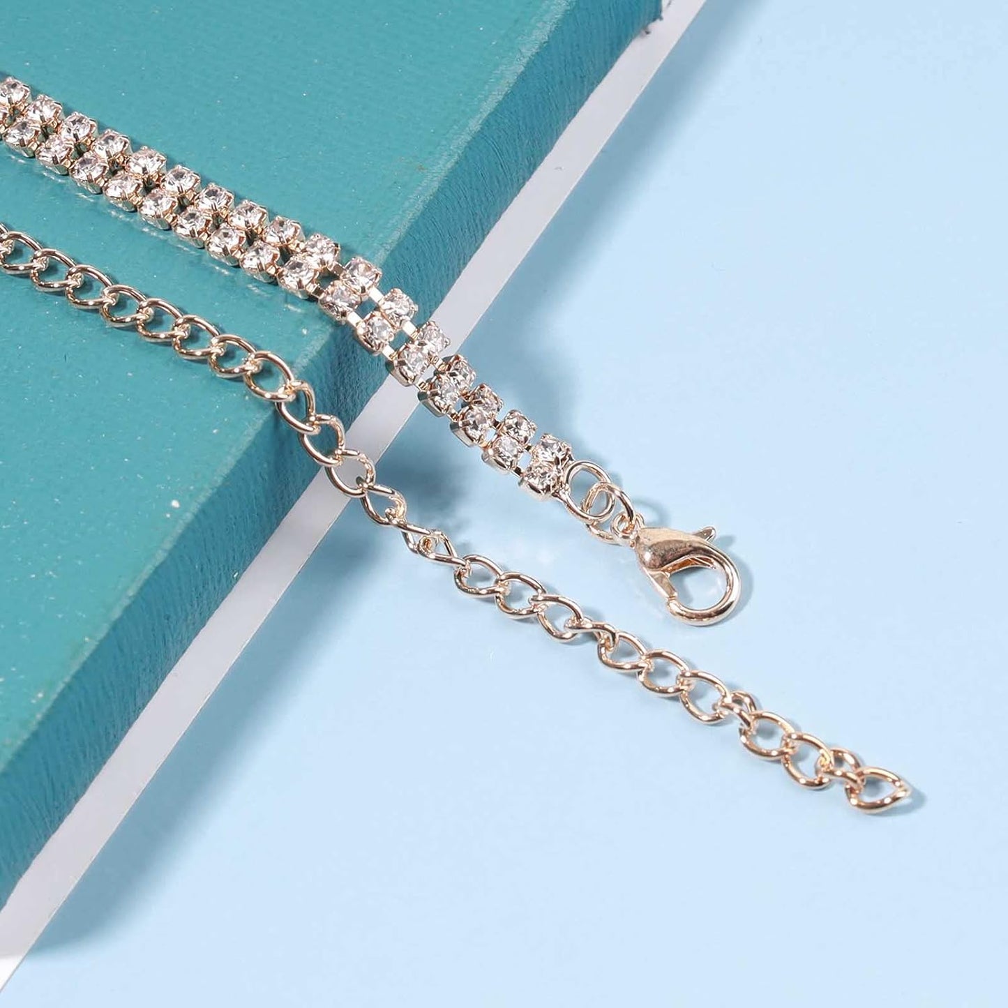 Boho Rhinestone Crystal Y Necklace Tennis Chain Y Lariat Necklace Long Gold CZ Drop Chain Necklace Sparkle Party Nightclub Necklace Chain Jewelry for Women and Girls