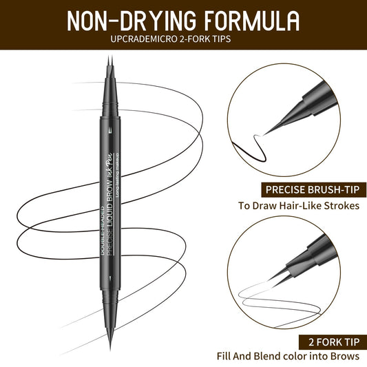 Eyebrow Pencil, Eyebrow Pen with Double-Brush Tip 2-in-1 Eyeliner Dual-Ended Microblading Long Lasting Waterproof Hair-Like Brow Pencil with Eyebrow Brush (Black brown)