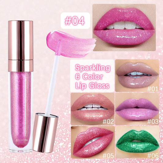 evpct 1Pcs Pink Pearlescent Chameleon Shimmer Glitter Lipstick Lip Gloss, Long Lasting Waterproof Glitter Metallic Sparkly Glossy Lip Gloss Tint Liquid Lipsticks Set Lip Stain Makeup for Women