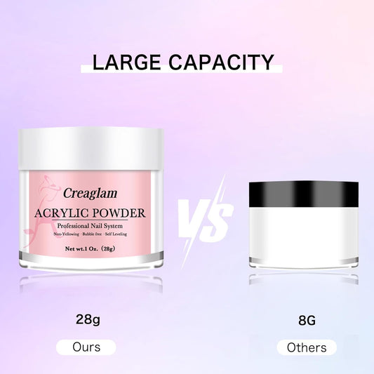 Acrylic Powder Nail Kit: 3 Colors 1Oz Pink Clear Acrylic Powder Set - 28g Large Capacity Dark Pink Nails Gel Glue Polish with 60ml Liquid for Beginners Home DIY with Brush Forms and Tools