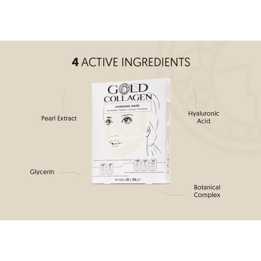 GOLD COLLAGEN Hydrogel Mask Set - Face Masks Skincare for Dehydrated Tired Skin, Wrinkles, Fine Lines, Pack of 4, Skin Care Collagen Face Mask with Hyaluronic Acid, Cooling Effect, Made in South Korea