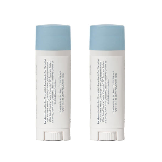 Cooling Lip Balm w/Organic Peppermint, Shea Butter, Vitamin E, Hydrating Chapstick, Soothe Dry Sunburnt Lips, After Sun Care, 2 Pack