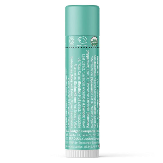 Badger Highland Mint Classic Lip Balm, 100% Organic Balm Long Lasting Lip Moisturizer w/Light Silky Texture, Refreshing, Invigorating & Soothing Mint Lip Balm, 4 Pack