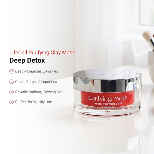 LifeCell Purifying Clay Mask – Deep Cleansing Facial Mask with Argan Oil, Green Tea, and Licorice Root – Exfoliates, Tightens Pores & Revitalizes Skin – 75ml
