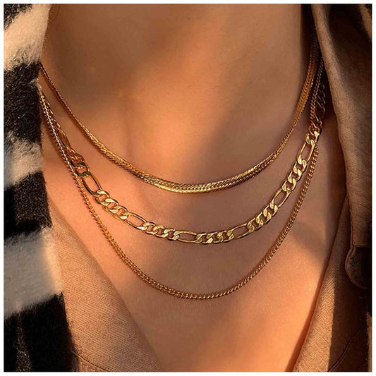 Punk Layered Figaro Chain Necklace Gold Snake Chain Choker Necklace Chunky Herringbone Necklace Vintage Layering Curb Chain Necklace Jewelry for Women and Girls Gifts for Her