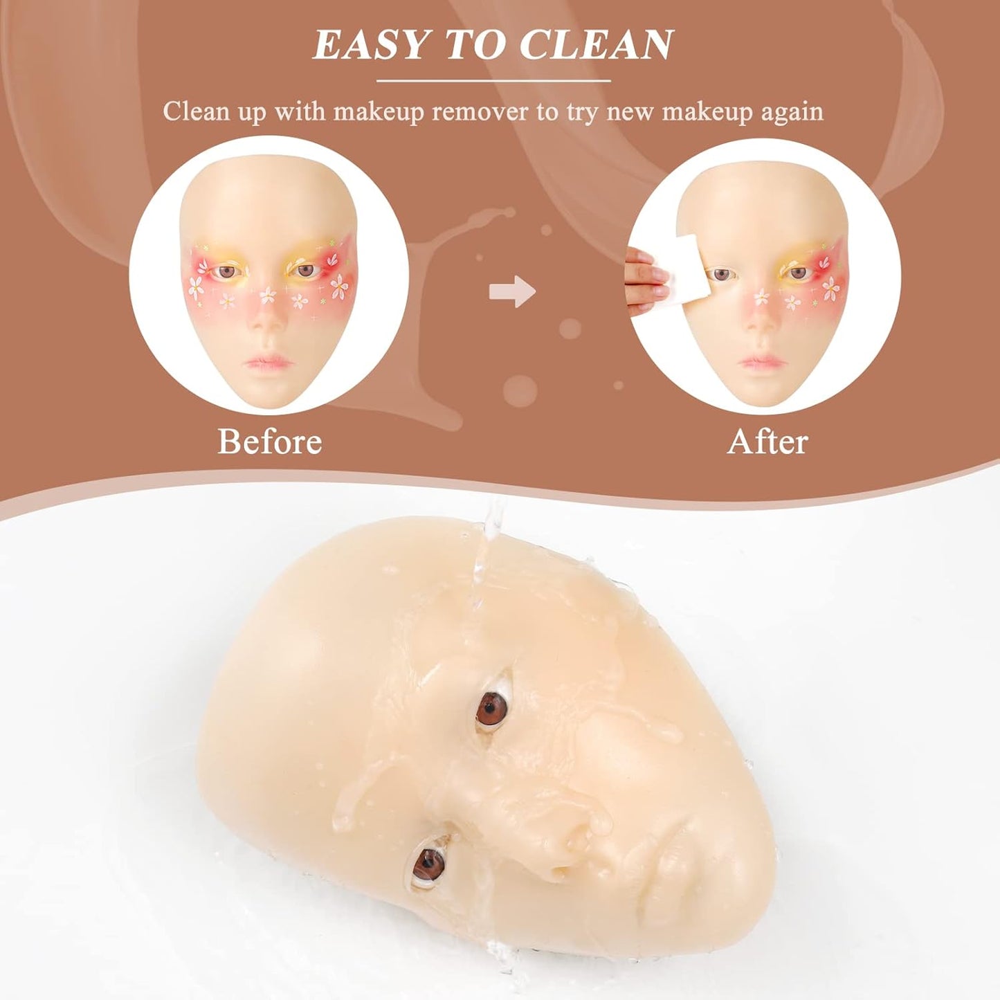 Makeup Practice Face, 5D Reusable Silicone Makeup Practice Face Board for Makeup Artist Emerging Makeup Artist Self-taught or Professional Enthusiasts