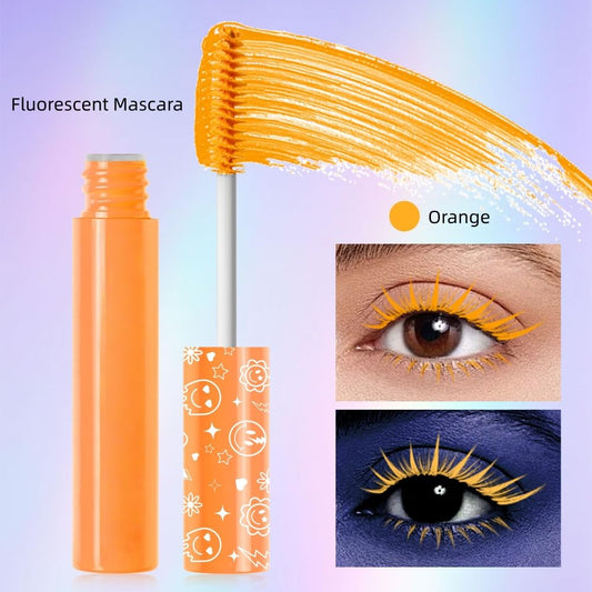 6 Colors Fluorescent Mascara, Glow Colored Mascara, Parties, Weddings, Stage Use, Party Night, Halloween Christmas Parties, High Pigmented, Apply to Eyelashes/Eyebrows/Hair (Orange)