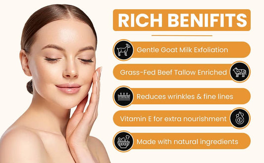 Grass Fed Beef Tallow & Goat Milk Body Lotion for Sensitive Skin, Organic Tallow Lotion - Soothes Dry Patches, Goat Milk Moisturizer - Handmade Tallow Body Lotion (Lavender Vanilla, 8 Oz)