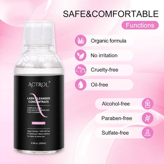 Eyelash Cleanser Concentrate 200ml Bubble Gum Professional Lash Shampoo Foaming Cleanser DIY Paraben & Sulfate Free Non-lrritating Wash for Extensions Lashes Care-Makes 20 Bottles