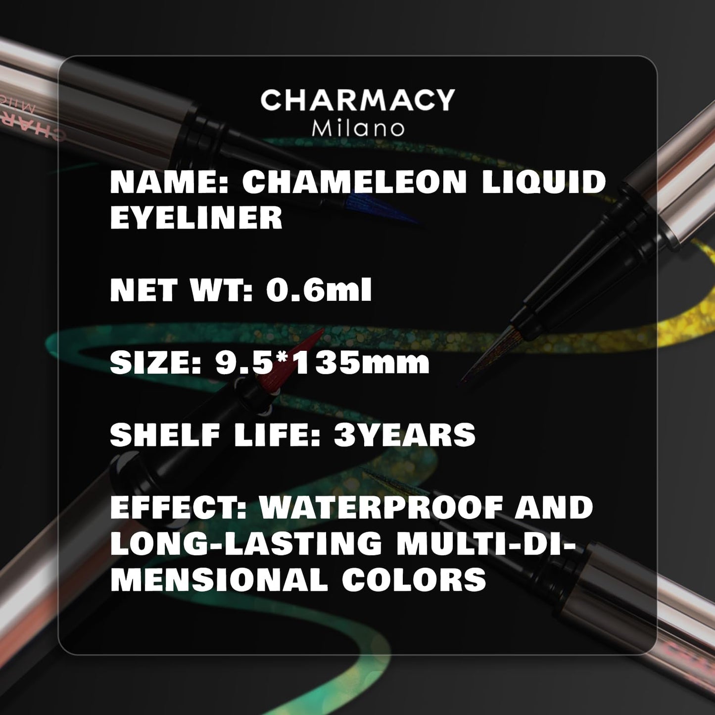 CHARMACY New Chameleon Liquid Eyeliner, Liquid Glitter Eyeliner, Highly Pigmented, Metallic MultiColor Shifting waterproof Eyeliner, Ultra-Fine Tip, Longwearing, Smudge-proof (A04 Ocean Glint)