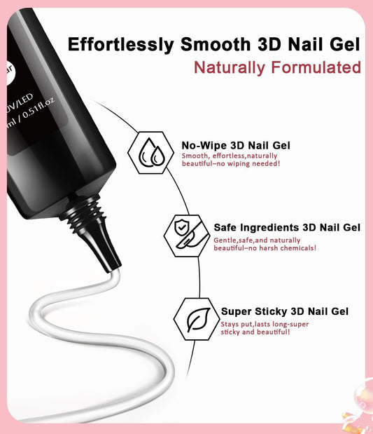 3D Gel Nail Art Design BISHENGYF - 15g Clear No Wipe Nail Polish Rhinestone Nail Art Glue with White Silver Chrome Powder Metallic Mermaid Effect Nail Powder for Nail DIY