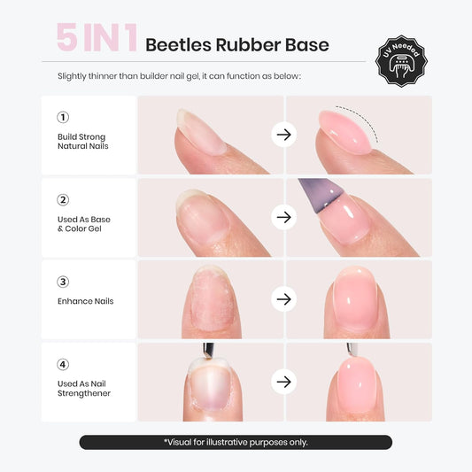 Product image Beetles Rubber Base Gel Polish, 1pc 15ml Sheer Light Pink Nail Polish Color Gel Base Coat, Natural Jelly Nude Nail Strengthener Subtle Elegance Soak Off UV LED Needed