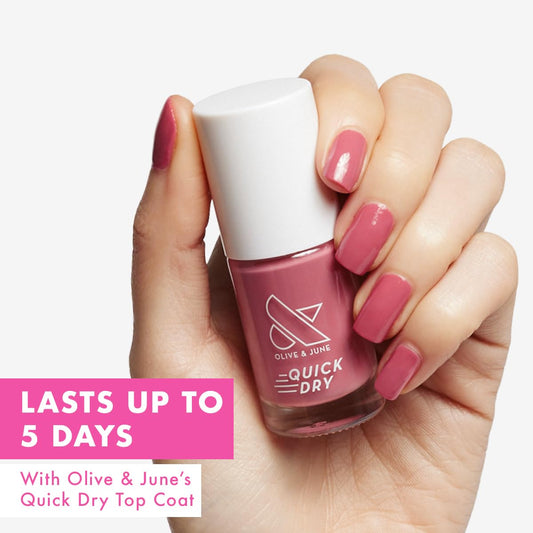 Olive & June Quick Dry Nail Polish | Instant, Fast-Drying, Smudgeproof Color | 15-free, Vegan, Cruelty-Free Formula | Lasts up to 5 Days | Salon-Quality Manicure, Pedicure at Home | Primrose Rosy Pink