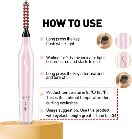 Heated Eyelash Curlers-Electric Eyelash Curler for Makeup Tools USB Rechargeable,Fast Heat up Within 10s - 24 Hours Long Lasting (Pink)