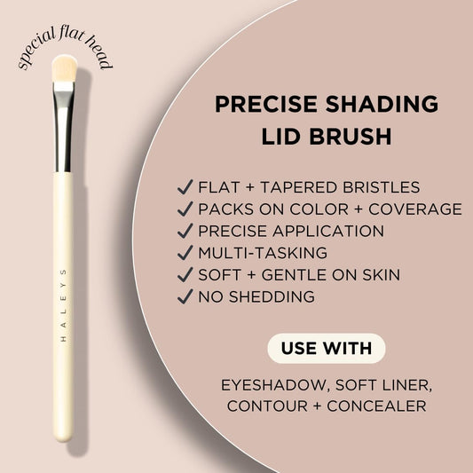 HALEYS Lid Eyeshadow Brush, Medium Flat Tapered Brush, Easy Blending and Shading for Building Eyeshadow Color, High-end Synthetic Bristles, Multi-tasking, for Cream and Powder Makeup, Vegan + CF