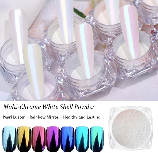 7 Colors Chrome Nail Powder Aurora Metallic Holographic Mirror Effect Dip Nail Powder Kit, White Pearl Iridescent Shell Powder Glitter Nail Art Pigment Manicure for Nails