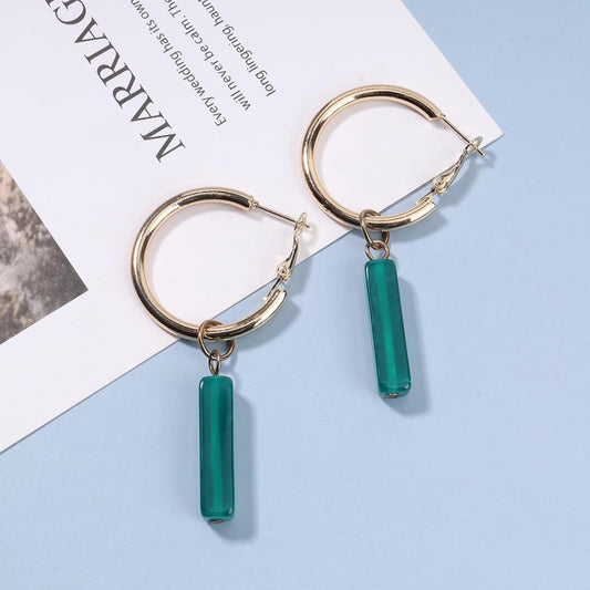 Boho Rectangle Green Jade Earrings Green Marbled Earrings Gold Circle Leverback Dangle Earrings Vintage Circle Hoop Dangle Earrings Jewelry for Women and Girls