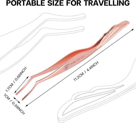 Pretty memory Eyelash Applicator Tool Stainless Steel Lash Tweezers Curved Eyelash Tweezers for Easy Lash Application and Removal, Rose Gold