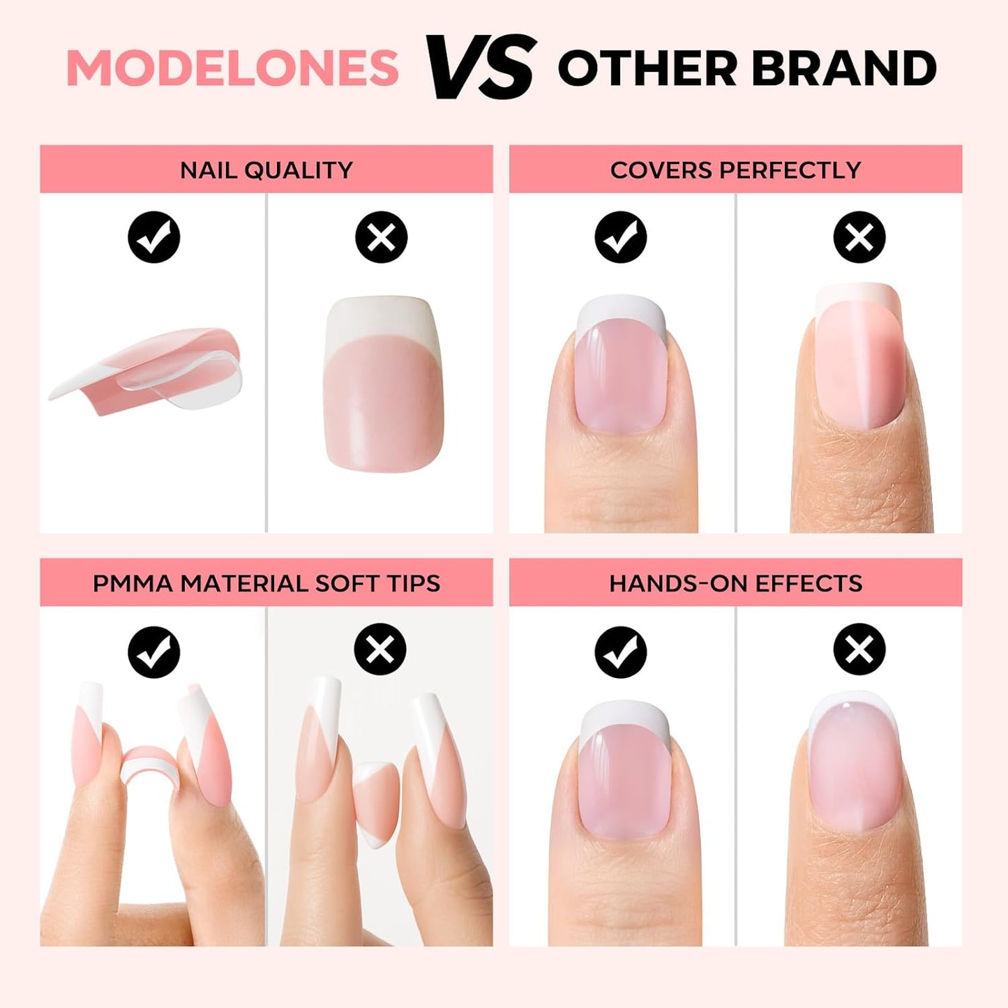 Modelones Gel Nail Kit, Top Coat, Nail Builder Gel, Press On Nails Kit with LED Light, 150 PCS Short Pink Square, 15 Sizes French Tip Press on Nails, Pre-Colored Nail Tips for Easy DIY Nail Art