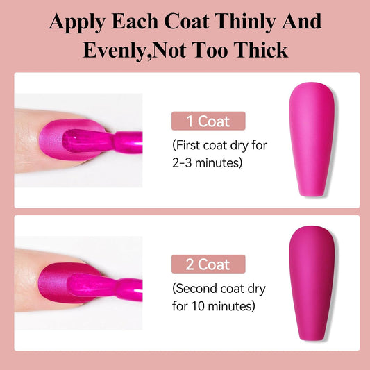 Matte Nail Polish, Air Quick Dry, Hot Pink Nail Lacquer Matte Finish, High Pigmented Long Lasting & Fast Drying Velvet Nail Polish For Nail Art, Mist Effect 12ml