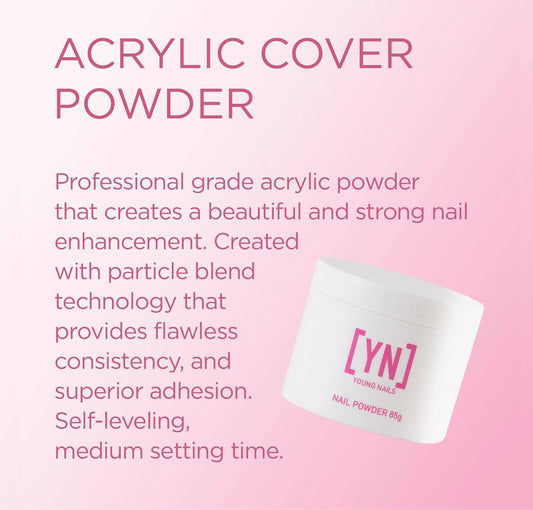 Young Nails Acrylic Powders, Cover - Created for a flawless consistency and superior adhesion - Cover Powder Begins to set in 75 seconds - Available in 45 gram, 85 gram, and 660 gram size options