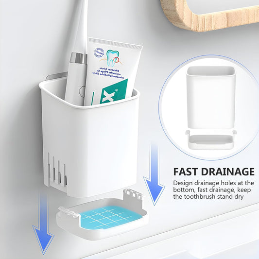 2 Packs Wall Mounted Toothbrush Holders, Self Adhesive Bathroom Toothbrush Wall Holder for Electric Toothbrush, Toothpaste, Razor,Shower Item (White