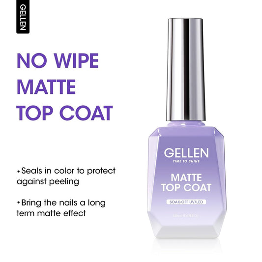 GELLEN Matte Top Coat Gel Nail Polish, 18ml Matte No Wipe Top Coat Soak Off Nail Lamp Gel, Seals in Color, Prevent Scratches or Chipping, Long Lasting DIY Home Nail Salon